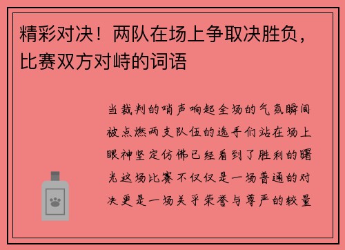 精彩对决！两队在场上争取决胜负，比赛双方对峙的词语